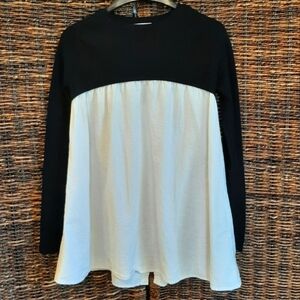 ZARA Knit Cutout Colorblock Sweater Top Small Black Seersucker Babydoll Empire